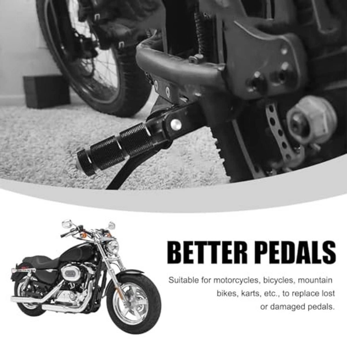 Motorcycle foot peg installed: textured black folded peg with metal bracket and pins