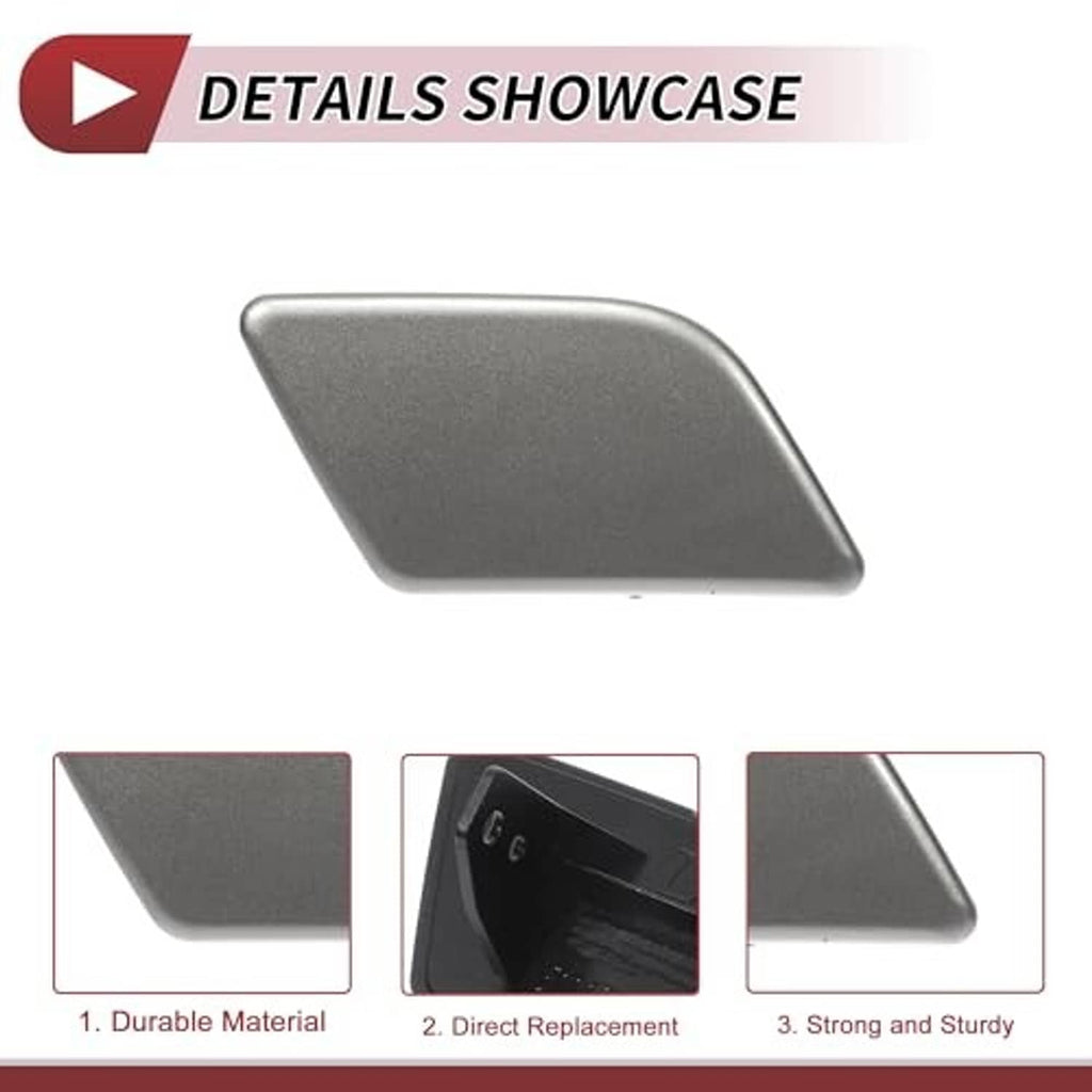 Single front bumper headlight washer nozzle cover cap, gray textured finish