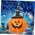 Inflatable Halloween pumpkin with jack-o'-lantern face and black witch hat