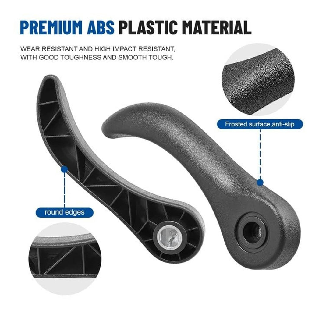 Gray recliner adjustment handle with textured frosted grip and circular mounting hole