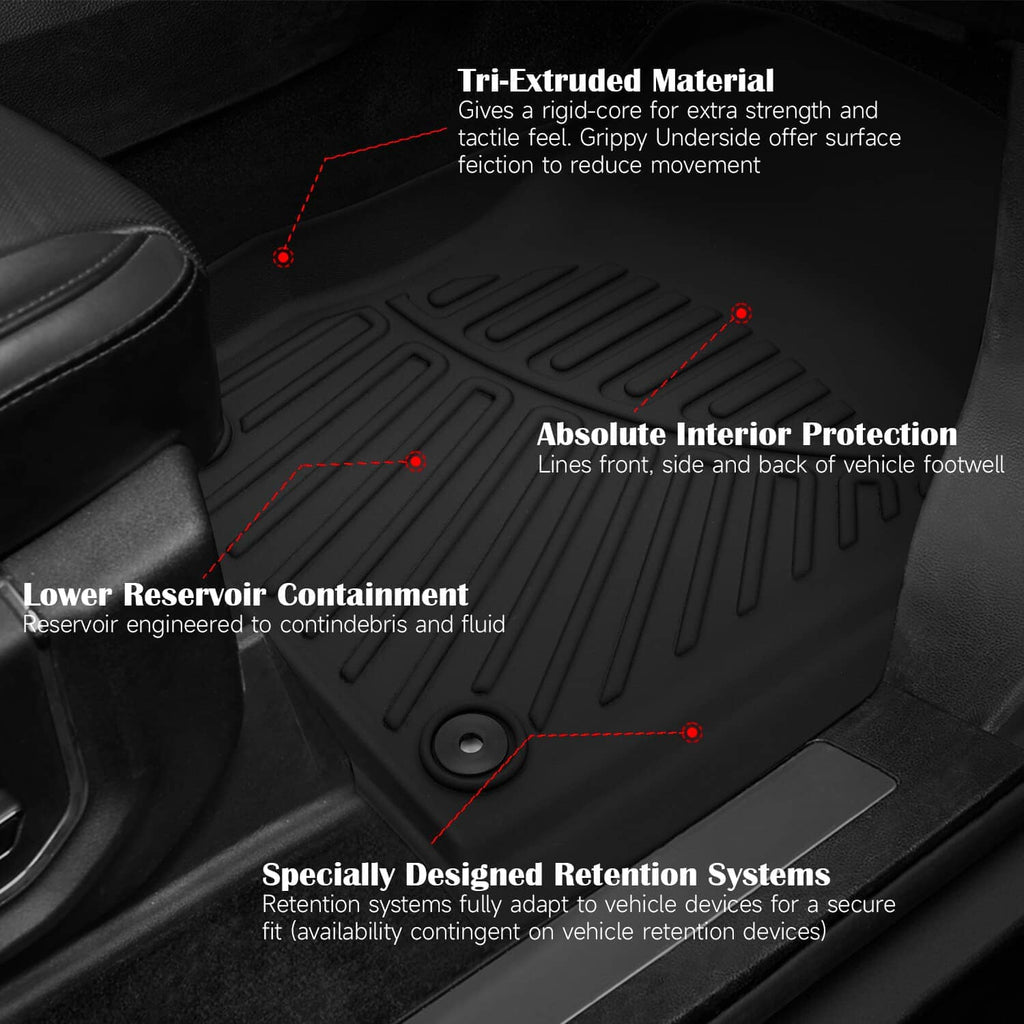 Black TPE floor mat with raised contour lines and retention nubs