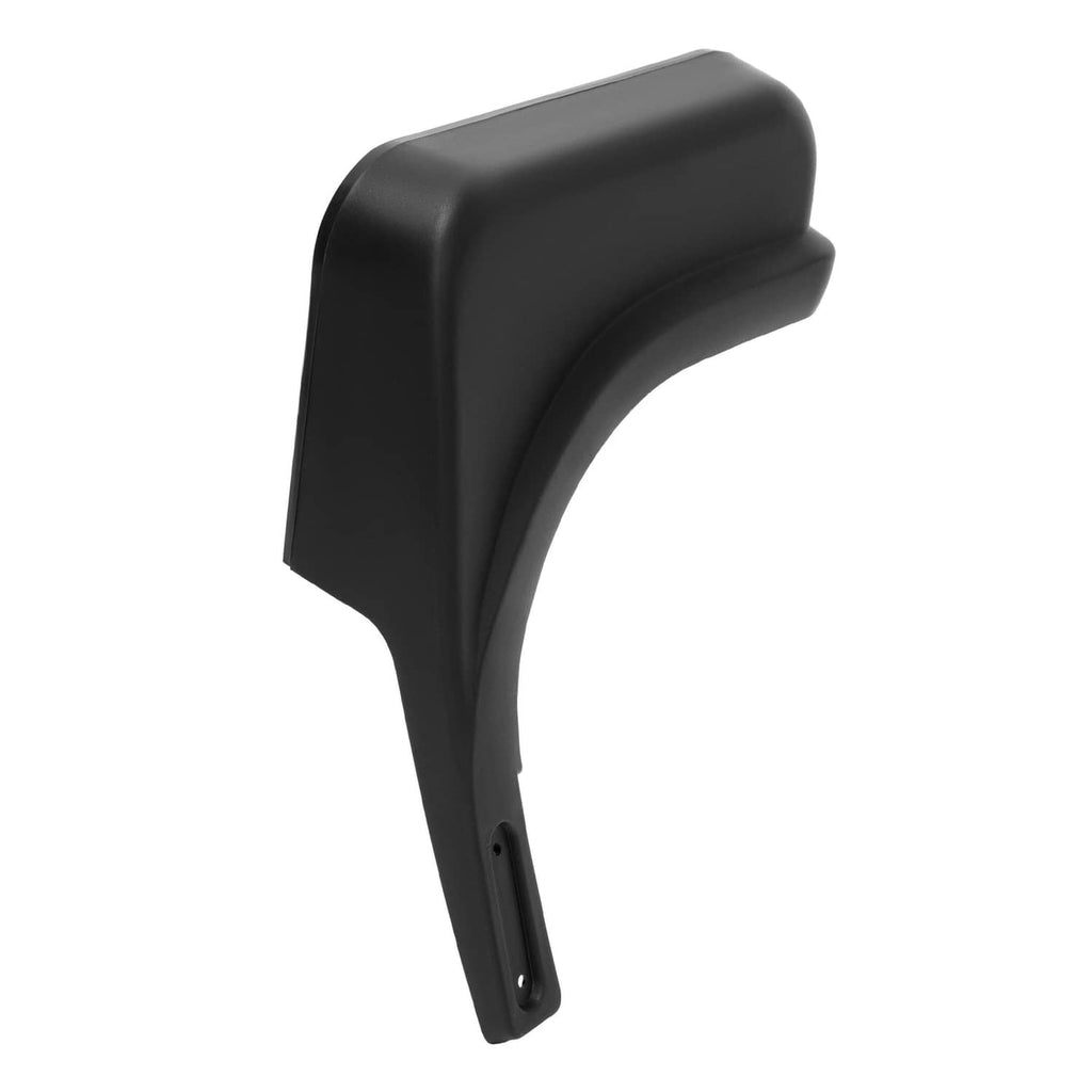 Right fender cap end piece, dark plastic with mounting hole and contoured shape