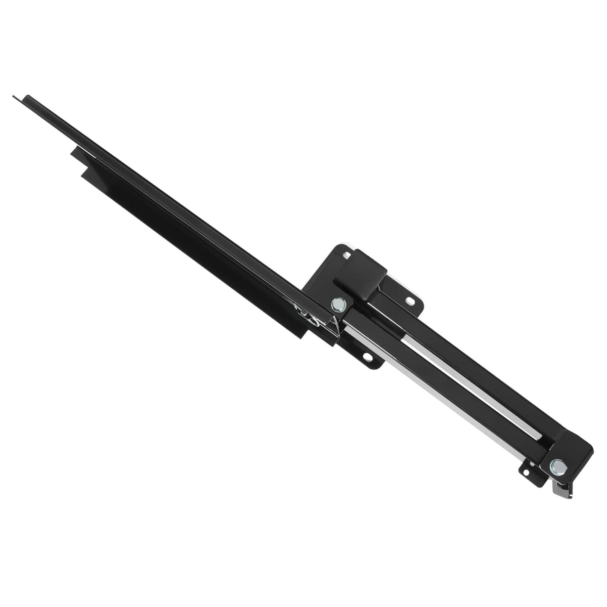 Powder-coated black swing arm with mounting head and long support bar
