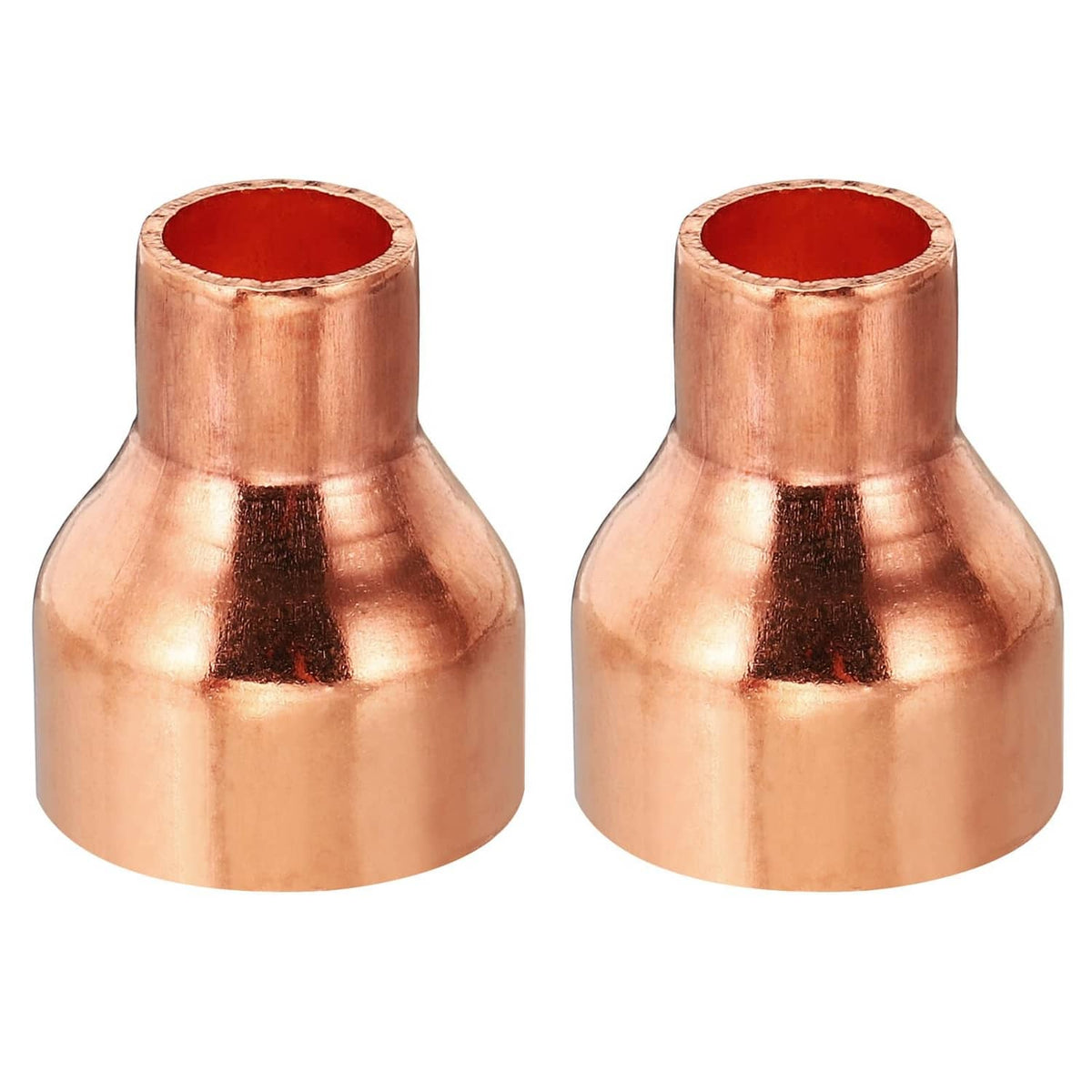 Copper reducer fitting 2-pack, copper-colored coupling with flared ends