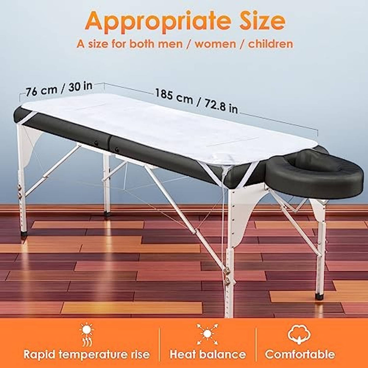Electric massage table heating pad installed on treatment table, white warming cover