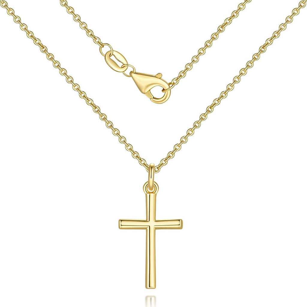 Gold-tone cross pendant necklace with cable chain and spring-ring clasp