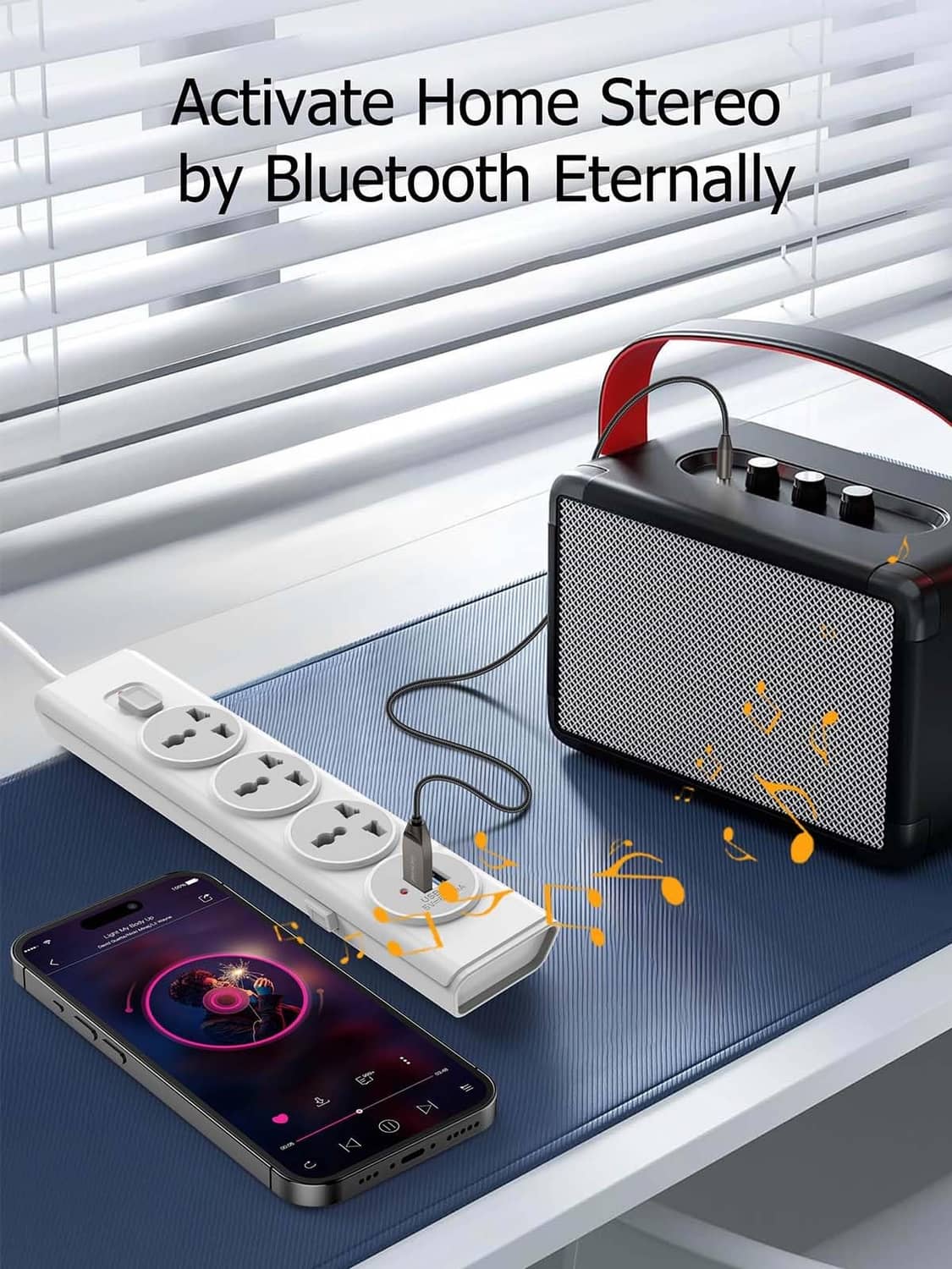 Bluetooth aux adapter with portable speaker for home stereo