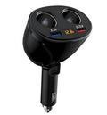 Dual USB car charger with QC3.0 ports and LED voltage display, black finish