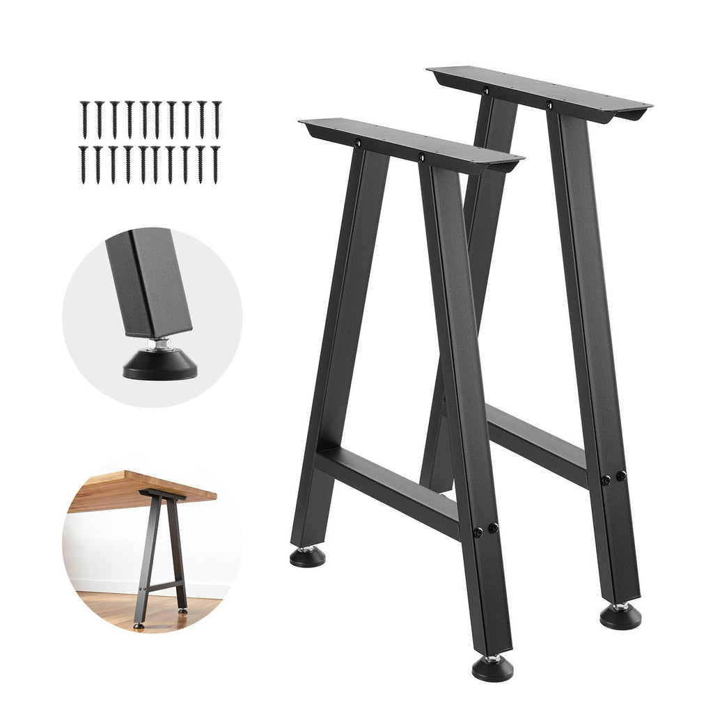 Black steel trapezoid table legs set with four adjustable rubber feet
