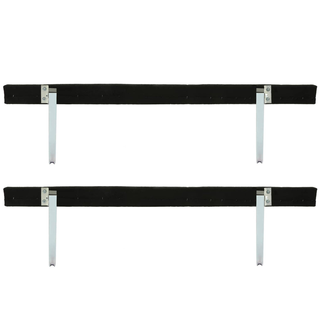 Black foam bunk rails with silver brackets and vertical mounting prongs