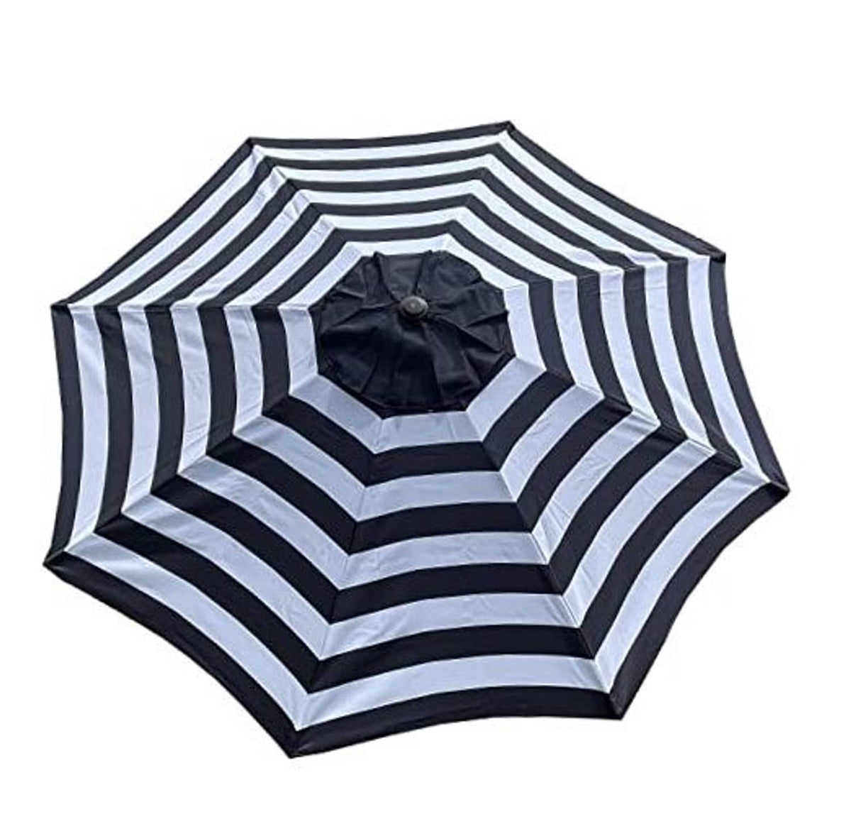 Black-and-white striped umbrella replacement canopy with eight ribs and central black panel