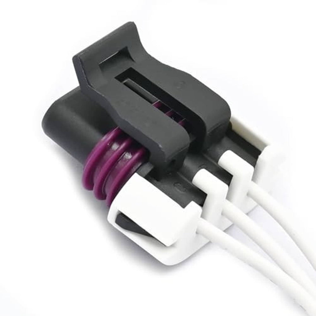 Crank sensor connector housing with purple insulator and three white wire leads