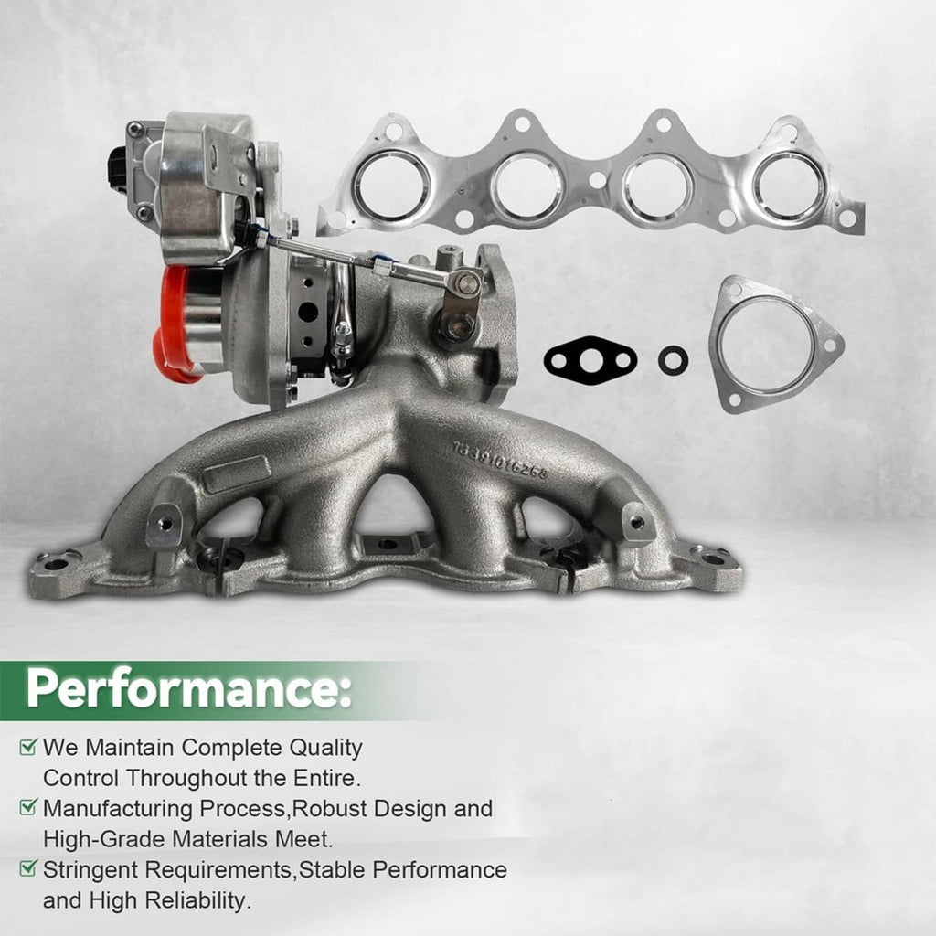 Turbocharger kit with cast intake manifold, black actuator housing, and gasket plates