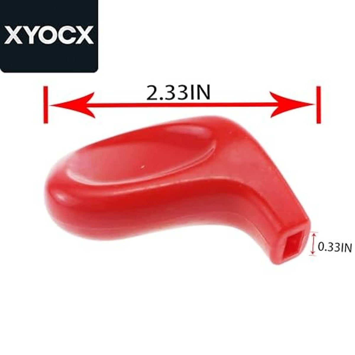 Red throttle knob with curved top and vent slot openings, 2.33 in long