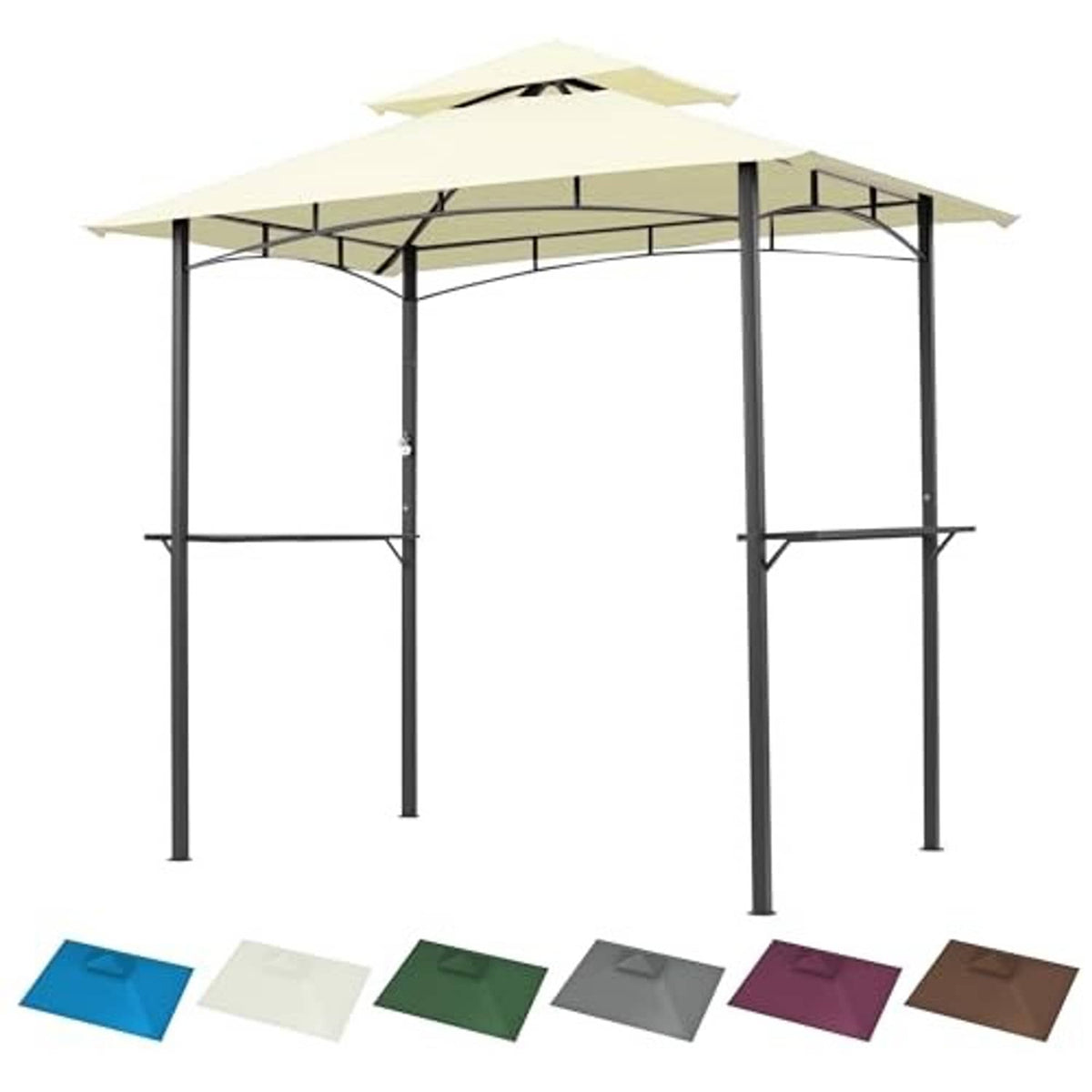 Cream 5x8 replacement canopy top with metal support posts, outdoor grill gazebo cover