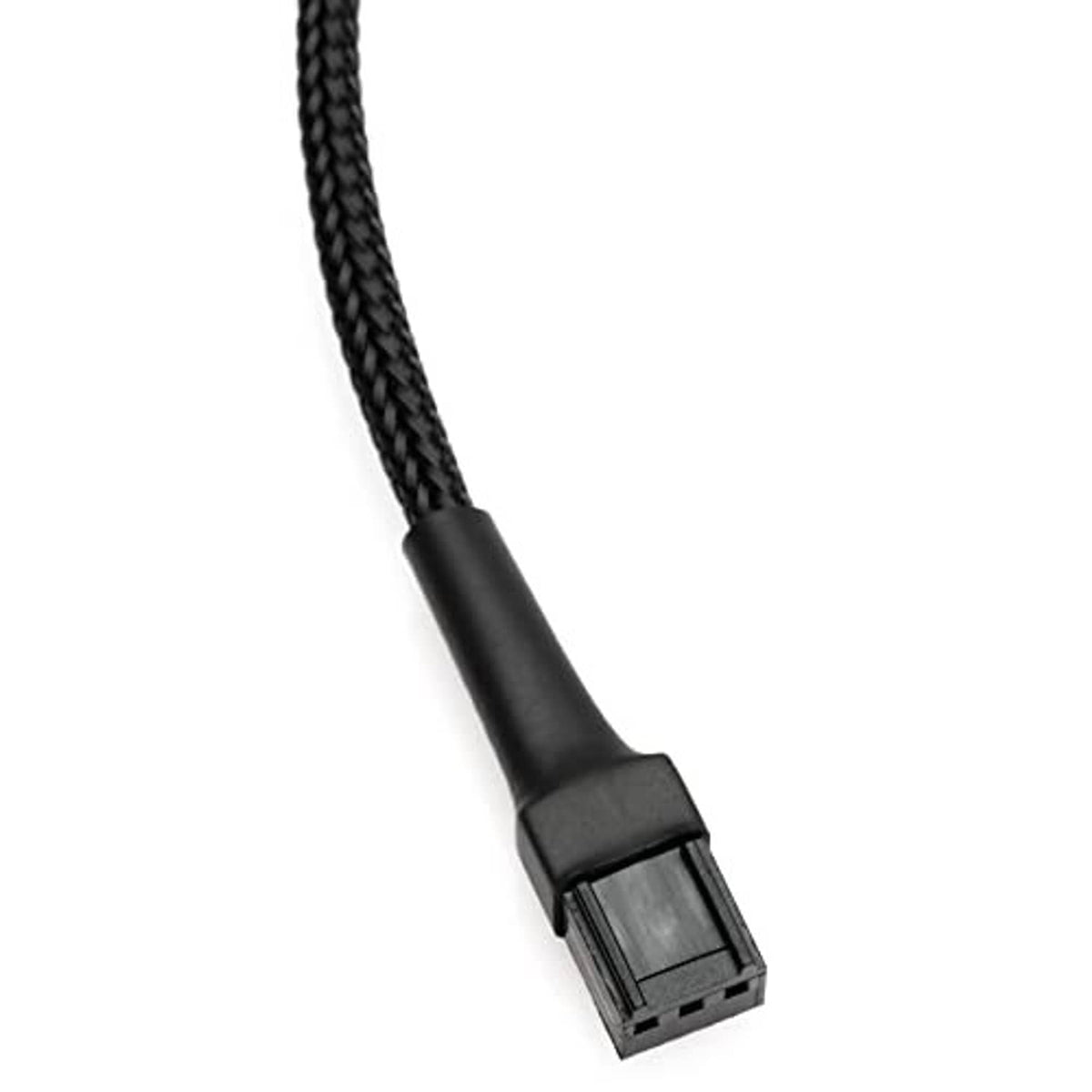 Black braided adapter cable with 3-pin fan header connector end