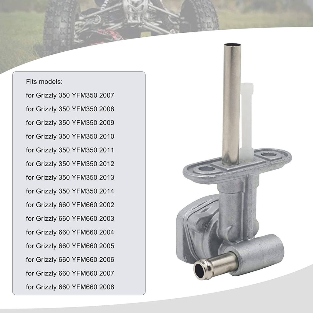 Fuel petcock valve with lever stem shown alongside vehicle fitment card