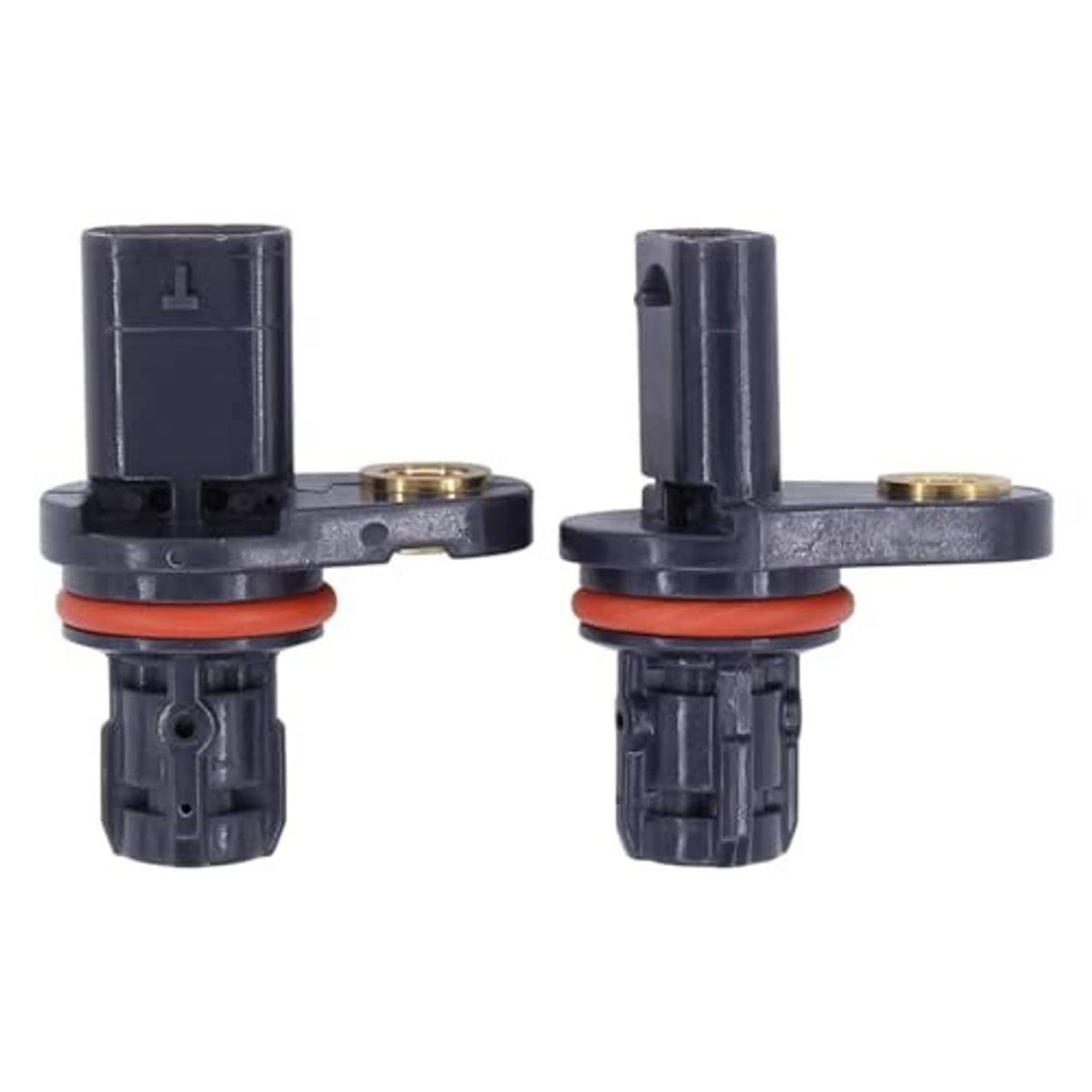 Camshaft position sensor with dark body, orange seal, and connector pin ends