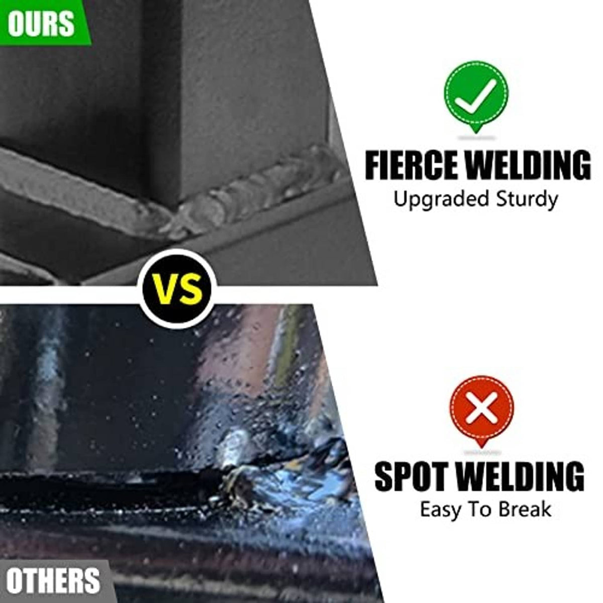 Reinforced weld seam on black trailer hitch receiver riser bracket
