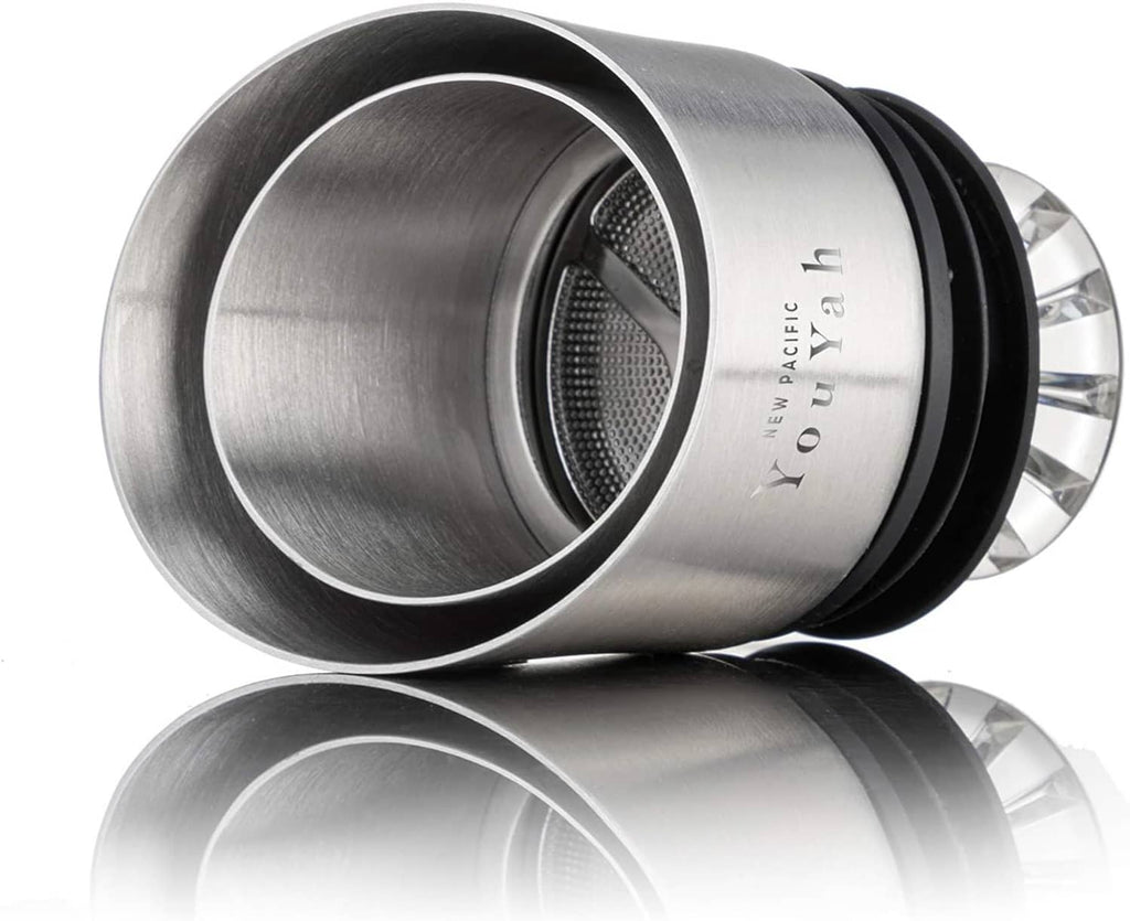 Stainless steel aerator cup attachment with mesh filter detail