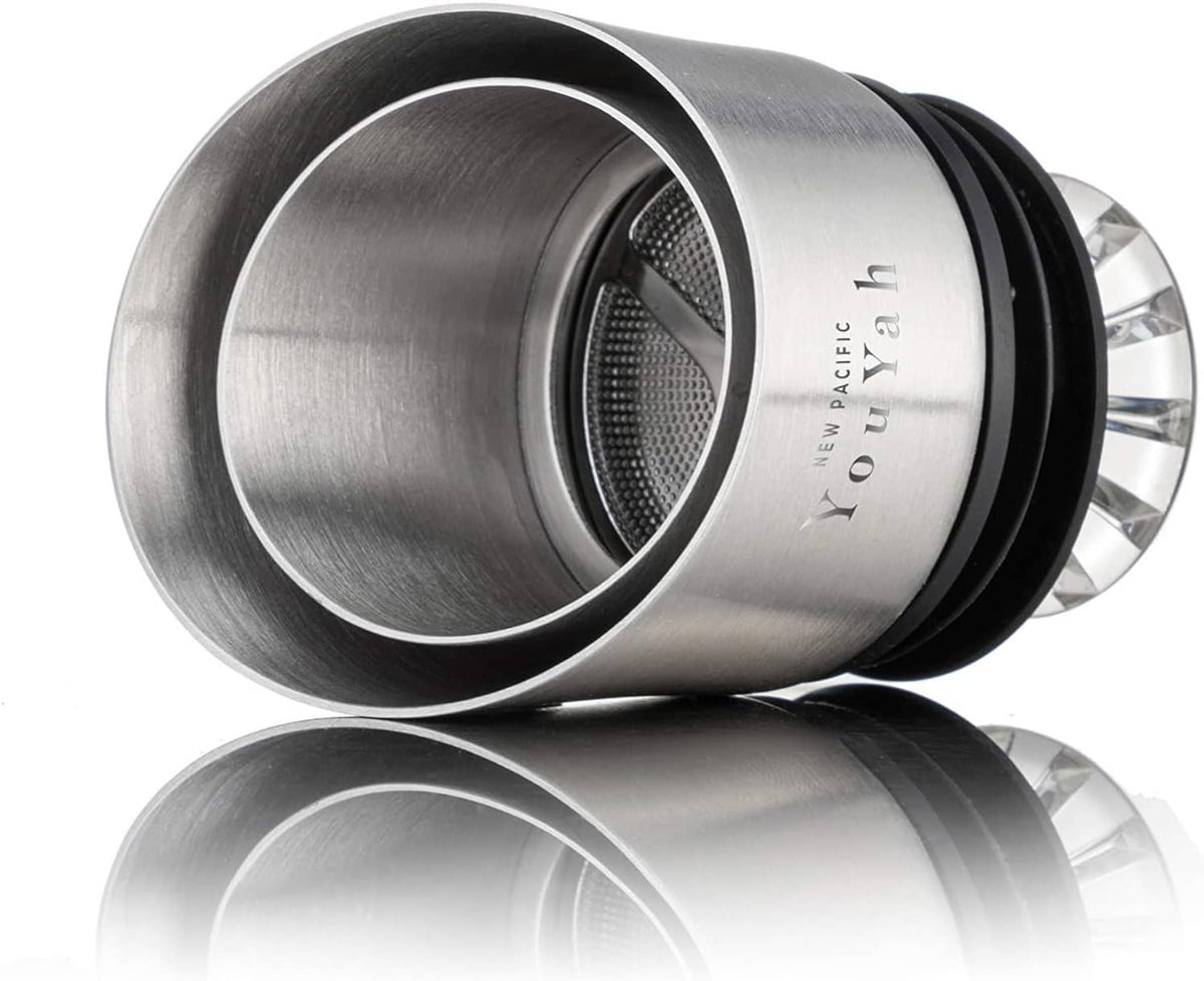 Stainless steel aerator cup attachment with mesh filter detail