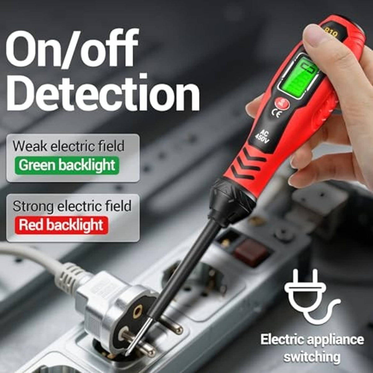 Red non-contact voltage tester screwdriver with digital display and backlight