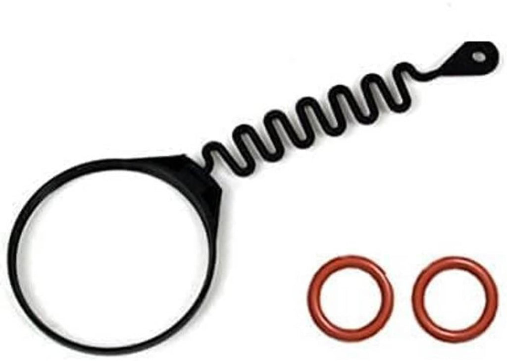 Fuel cap strap and seal set: black tether loop with coil spring and two red O-rings