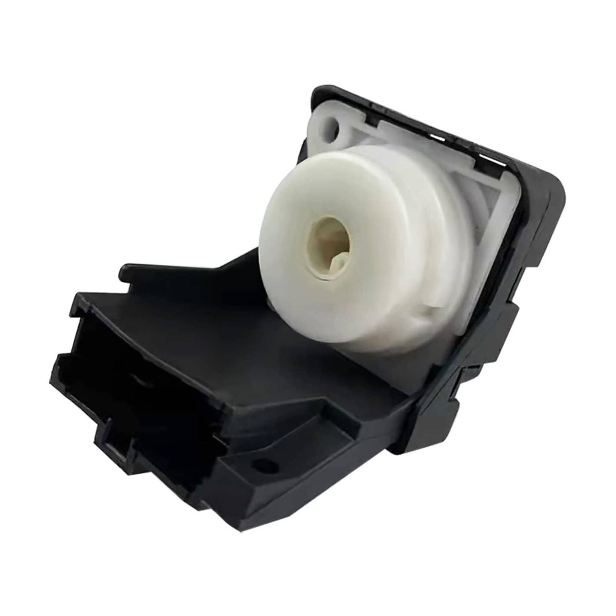 Ignition starter switch with white circular button and black mounting base