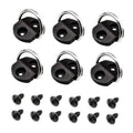 Six black D-ring anchor tie-downs with chrome steel loops and mounting screws