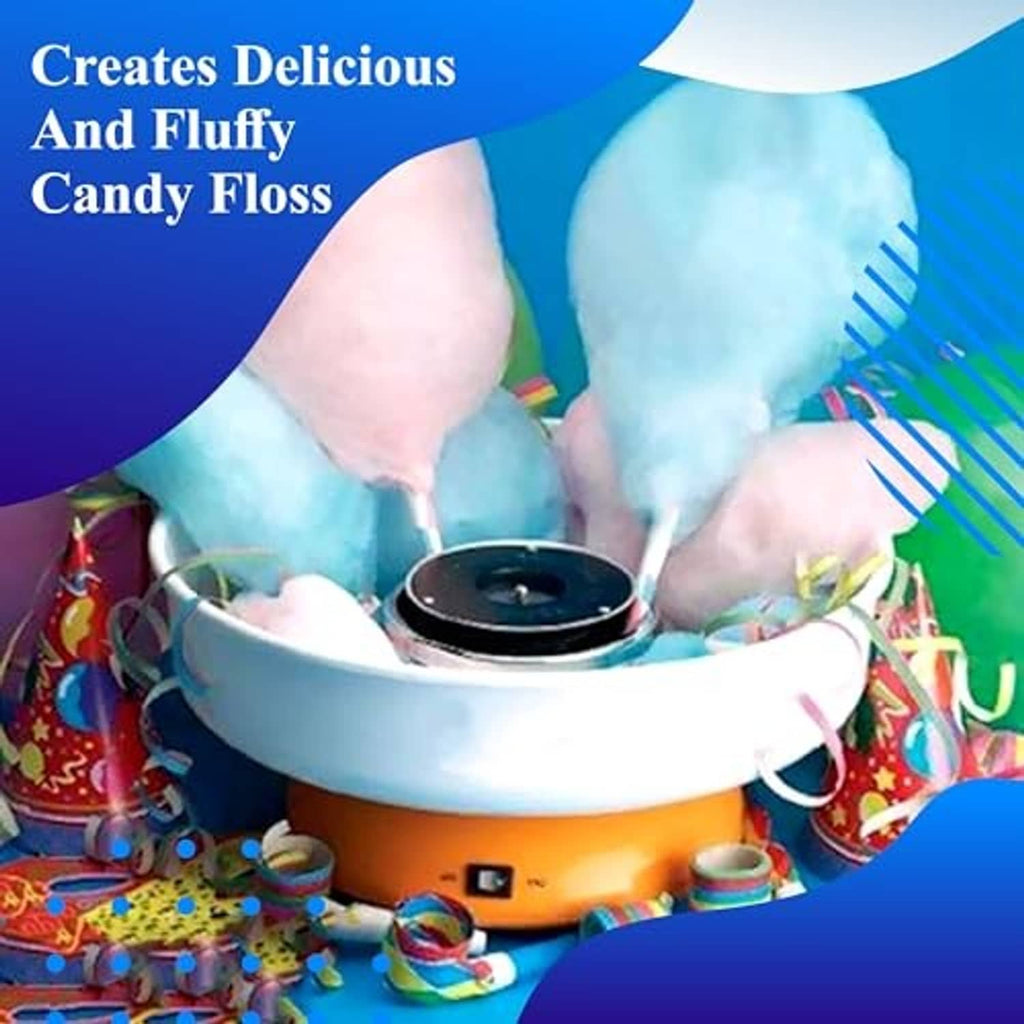 Cotton candy floss being made from pink and blue sugar mix