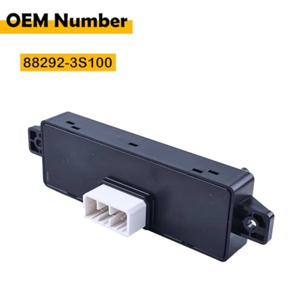 Seat switch control module with dark housing, white connector socket, and mounting tabs