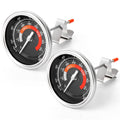 Stainless steel oven thermometer gauge set with two dials and orange-tipped probes