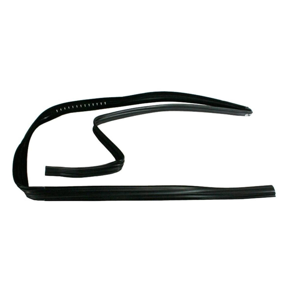Two black front window run channel seal strips with felt-lined rubber edges