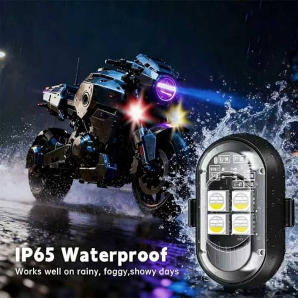 Black waterproof LED strobe light with built-in lens and side buttons