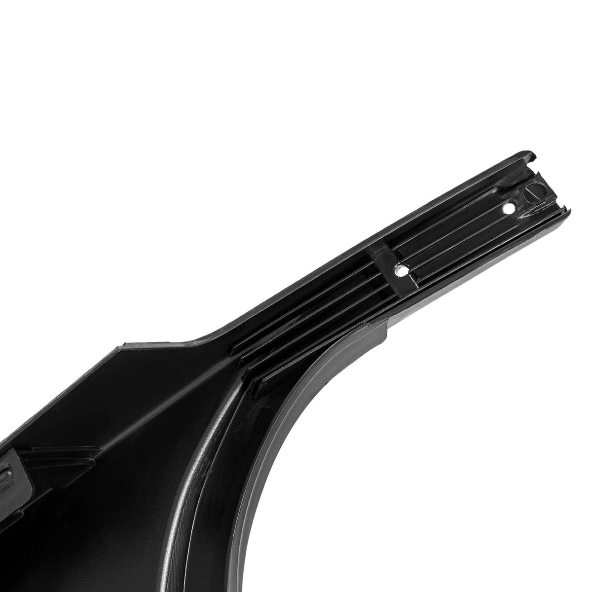 Black plastic fender support rail with slots along the edge