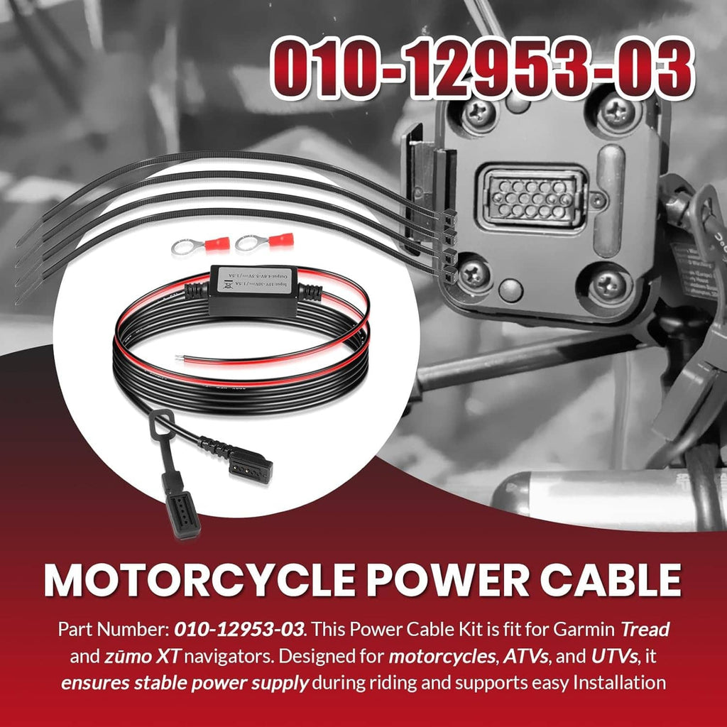 Motorcycle power cable kit with coiled black/red wires and multi-pin connection plugs