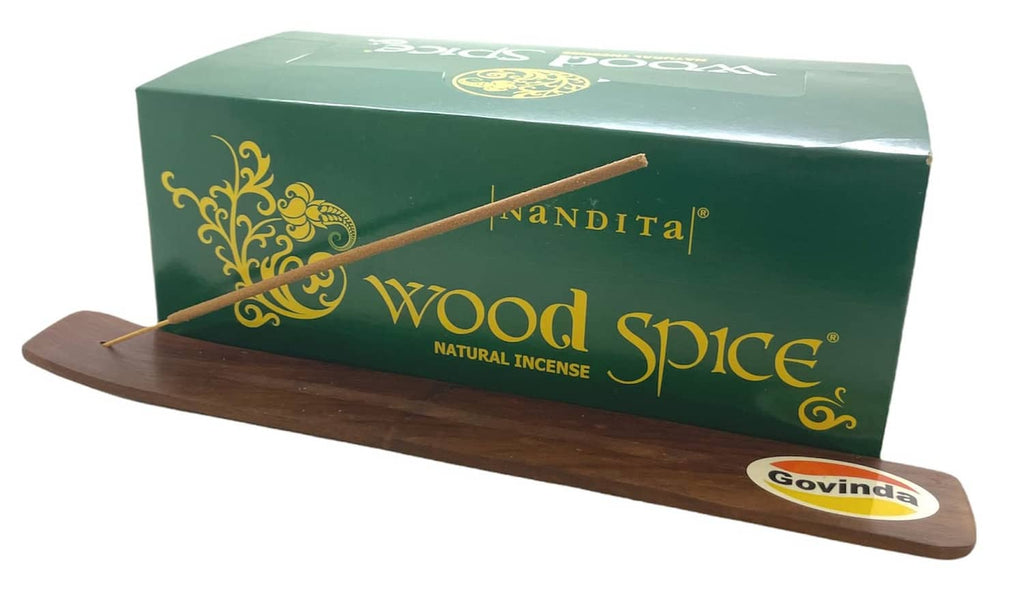 Incense kit with green box, wood holder, and a single incense stick