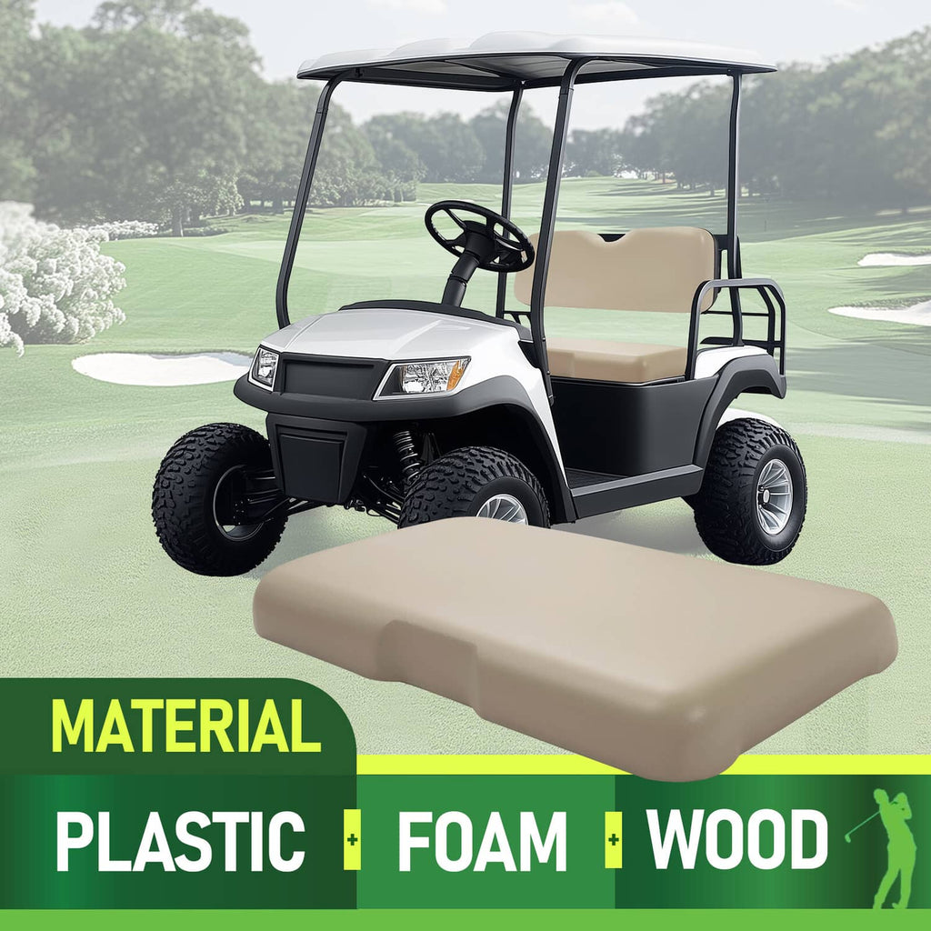 Light beige seat bottom cushion installed on golf cart front seat