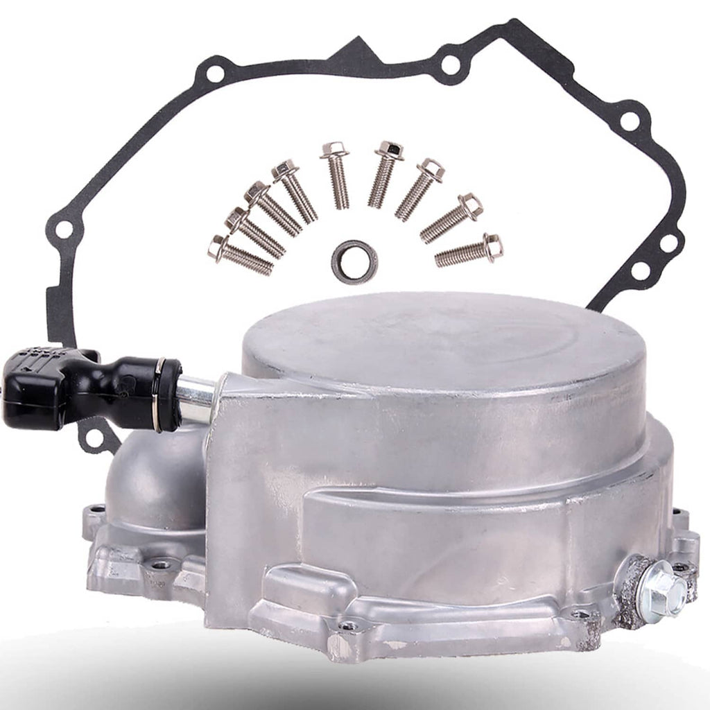 Recoil starter housing with black handle and exposed screws plus circular gasket