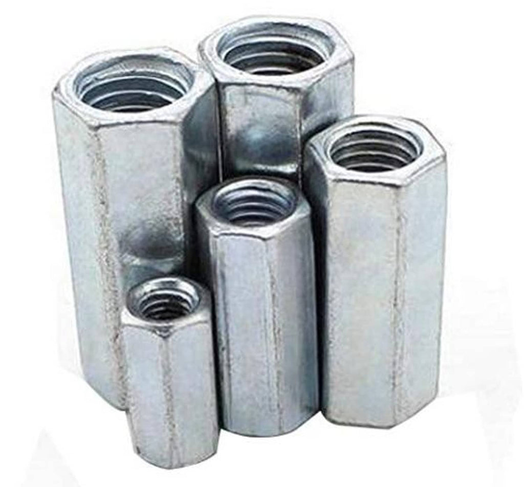 Five zinc-plated hex coupling rod connectors with internal threads, M12 x 1.75