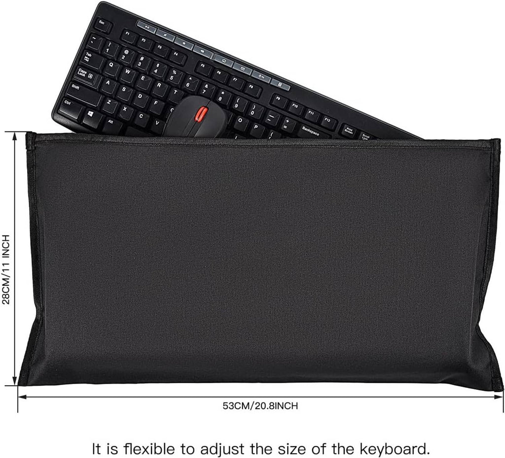 Black keyboard dust cover pouch with front opening and adjustable fit