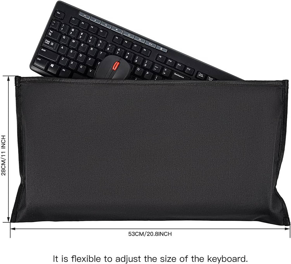 Black keyboard dust cover pouch with front opening and adjustable fit