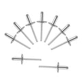 Silver aluminum blind rivets with large flange heads, assorted set of rivets