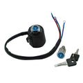 Ignition switch lock set: black housing, blue cylinder, wiring, and spare keys