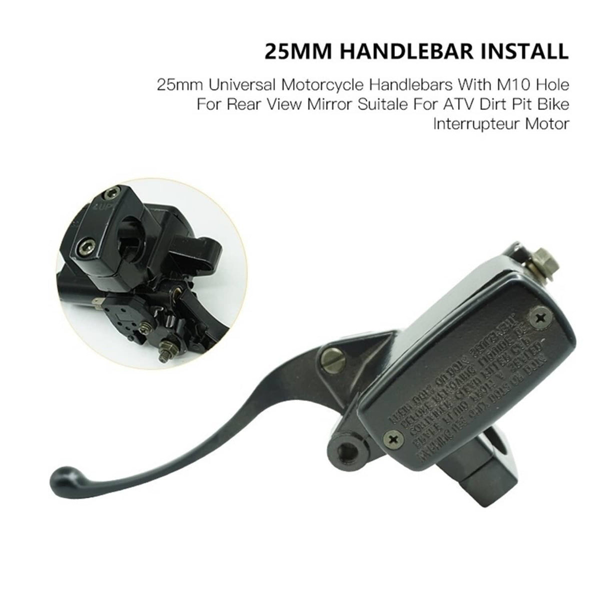 Hydraulic brake master cylinder lever with black lever and rectangular reservoir body