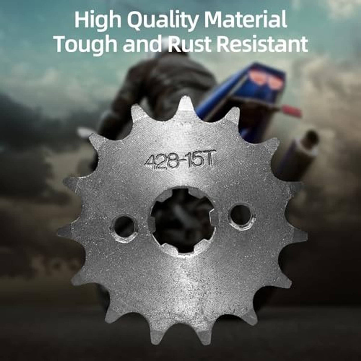 428-15T front engine sprocket wheel with central hub hole and side teeth