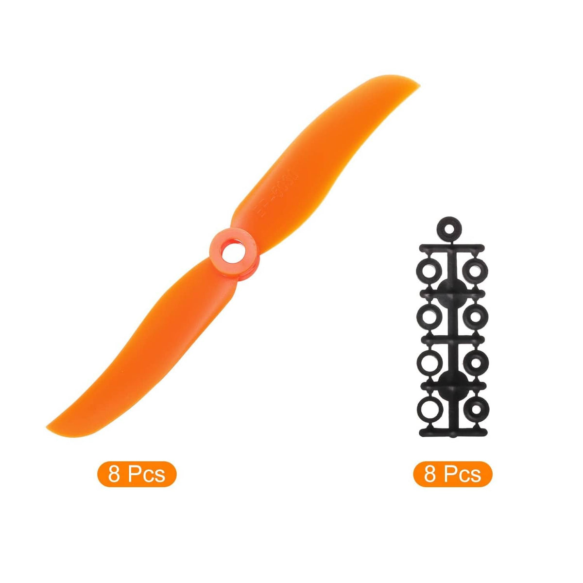 Orange two-blade fixed-wing propeller set, 8 pieces with center mounting holes