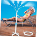 Portable outdoor mist cooling system stand with white spray pole and hoses