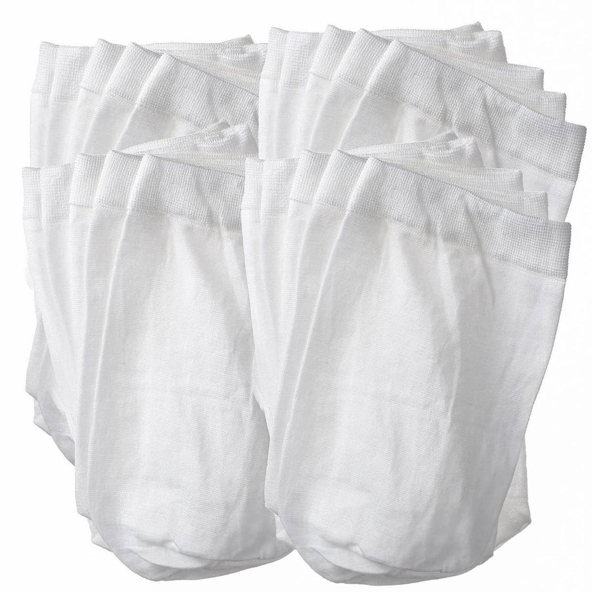 Bulk set of white pool filter mesh bags, folded reusable pouch pack