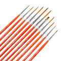11-piece detail paint brush set with orange handles and fine pointed tips